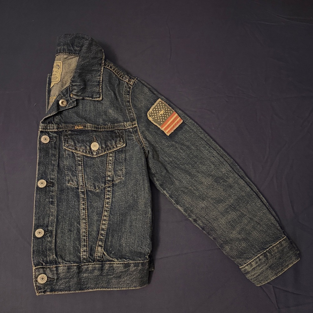 Polo Ralph Lauren little boys American Flag Patch Denim Trucker Jacket - Picture 2 of 8